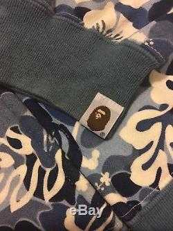 100% Authentic Bape Bathing Ape OG Blue Floral Camo Hoodie BBC Ice Cream Large