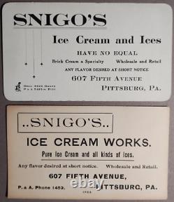1910s John Snigo Ice Cream Pittsburgh PA Archive Photo Sign Business Cards S-1T