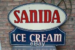1952 Large Sanida Ice Cream Sign, Double Sided Painted Medal