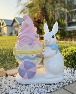 24''Easter Bunny WithTrolley Shaped Eggshell Filled WithLED Ice Cream Outdoor/Indoor