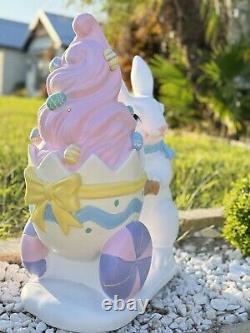 24''Easter Bunny WithTrolley Shaped Eggshell Filled WithLED Ice Cream Outdoor/Indoor