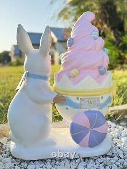 24''Easter Bunny WithTrolley Shaped Eggshell Filled WithLED Ice Cream Outdoor/Indoor