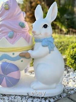 24''Easter Bunny WithTrolley Shaped Eggshell Filled WithLED Ice Cream Outdoor/Indoor