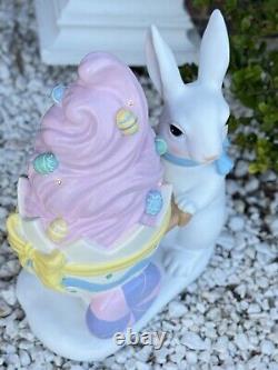 24''Easter Bunny WithTrolley Shaped Eggshell Filled WithLED Ice Cream Outdoor/Indoor