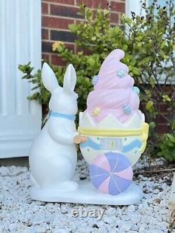 24''Easter Bunny WithTrolley Shaped Eggshell Filled WithLED Ice Cream Outdoor/Indoor