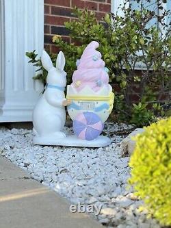 24''Easter Bunny WithTrolley Shaped Eggshell Filled WithLED Ice Cream Outdoor/Indoor