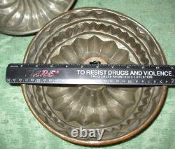 2 Antique LARGE COPPER BUNDT CAKE MOLDS Victorian Tin-lined Jello Ice Cream 10