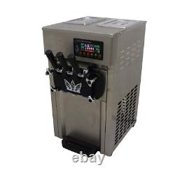 3-Head Commercial Soft Ice Cream Mahcine 110V 2Tank Hardness Adjust Large Output