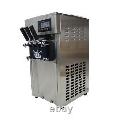 3-Head Commercial Soft Ice Cream Mahcine 110V 2Tank Hardness Adjust Large Output