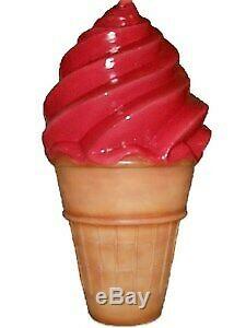 4' Large Red Strawberry Soft Serve Ice Cream Cone Display Resin Statue