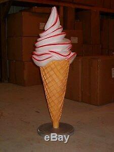 4' Large Strawberry Vanilla Swirl Ice Cream Cone Floor Display Prop Decor