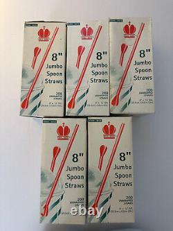5 boxes x 200 -Poly King 8 jumbo red spoon straws smoothie ice cream snow cones