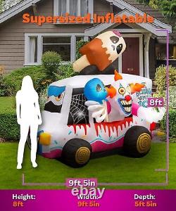 8' Halloween Inflatables Clown Ice Cream Truck Large Inflatable Outdoor H