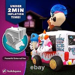 8ft Halloween Inflatable Large Clown Ice Cream Truck with Interior Lights andFan