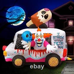 8ft Halloween Inflatable Large Clown Ice Cream Truck with Interior Lights andFan