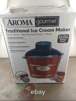 AROMA 4-Quart Wood-Barrel Large Ice-Cream Maker Electric or Hand Crank