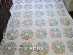 Amazing Dresden Plate Quilt Ice Cream Border 1937 Signed 103 x 89