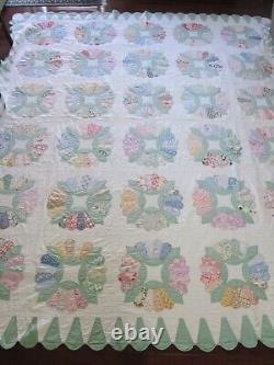 Amazing Dresden Plate Quilt Ice Cream Border 1937 Signed 103 x 89