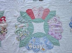 Amazing Dresden Plate Quilt Ice Cream Border 1937 Signed 103 x 89