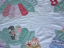 Amazing Dresden Plate Quilt Ice Cream Border 1937 Signed 103 x 89