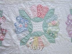 Amazing Dresden Plate Quilt Ice Cream Border 1937 Signed 103 x 89