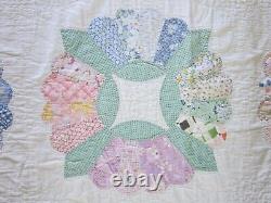 Amazing Dresden Plate Quilt Ice Cream Border 1937 Signed 103 x 89