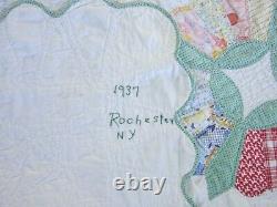 Amazing Dresden Plate Quilt Ice Cream Border 1937 Signed 103 x 89