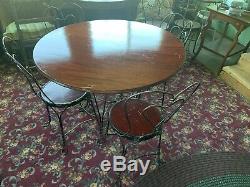 Antique Ice Cream Parlor Set Table & 4 Chairs Mahogany Large 41 Top