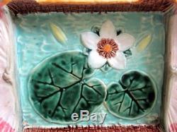 Antique Majolica Large 13.5 Long English Holdcroft Water Lilly Ice Cream Tray