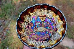 Antique Millersburg Peacock Carnival Glass Large Ice Cream Bowl Radium Purple