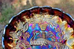 Antique Millersburg Peacock Carnival Glass Large Ice Cream Bowl Radium Purple