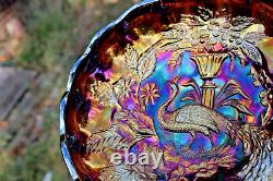 Antique Millersburg Peacock Carnival Glass Large Ice Cream Bowl Radium Purple