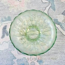 Antique Northwood Green Carnival Glass Peacock & Urn Large Ice Cream Bowl