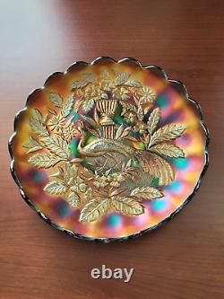 Awesome Purple Northwood Carnival Glass Peacock & Urn Large Ice Cream Bowl
