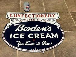BORDEN'S ICE CREAM LARGE, HEAVY. DOUBLE SIDED ADVERTISING SIGN (36x 30) NICE
