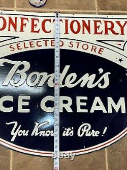 BORDEN'S ICE CREAM LARGE, HEAVY. DOUBLE SIDED ADVERTISING SIGN (36x 30) NICE