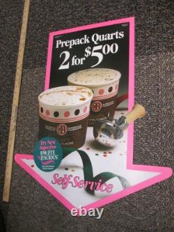 Baskin Robbins ice cream scoop PREPACK QUARTS 1989 store sign Low Lite ARROW LG