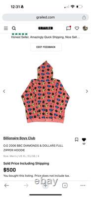 Billionaire Boys Club Size XL Diamond Dollars Hoodie Infrared 2006 Ice Cream NDS