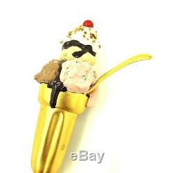 Bob Mackie Large Ice Cream Sundae Gold Plated Pin Brooch Signed Vintage