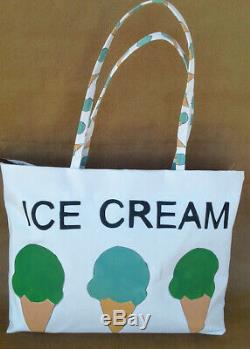 Brand New One Of A Kind Hand-Stencilled Green Ice Cream Handmade Tote Bag