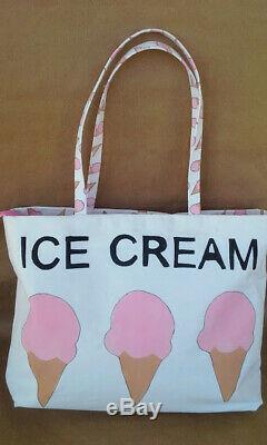 Brand New One Of A Kind Hand-Stencilled Pink Ice Cream Handmade Tote Bag