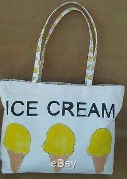 Brand New One Of A Kind Hand-Stencilled Yellow Ice Cream Handmade Tote Bag