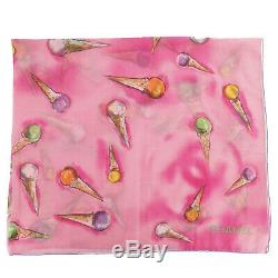 CHANEL Logos Ice cream Design Large Scarf Cotton Pink Multi Color Auth #PP376 Y