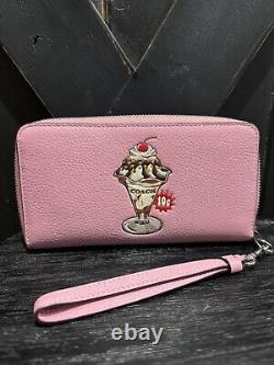 COACH Zip Around PINK Wallet Ice Cream Sundae Print Cherry Blossom NWT