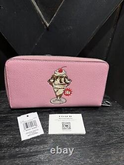 COACH Zip Around PINK Wallet Ice Cream Sundae Print Cherry Blossom NWT