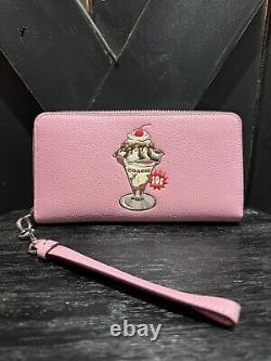 COACH Zip Around PINK Wallet Ice Cream Sundae Print Cherry Blossom NWT