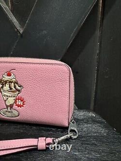 COACH Zip Around PINK Wallet Ice Cream Sundae Print Cherry Blossom NWT