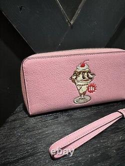 COACH Zip Around PINK Wallet Ice Cream Sundae Print Cherry Blossom NWT