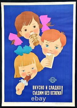 Children & Soviet Ice-cream Advertisting 1960 Ultra Rare Russian Ussr Poster