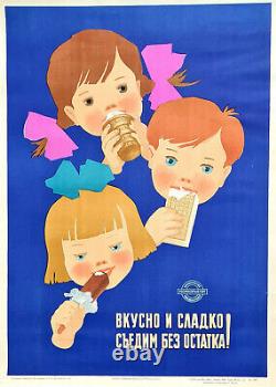 Children & Soviet Ice-cream Advertisting 1960 Ultra Rare Russian Ussr Poster